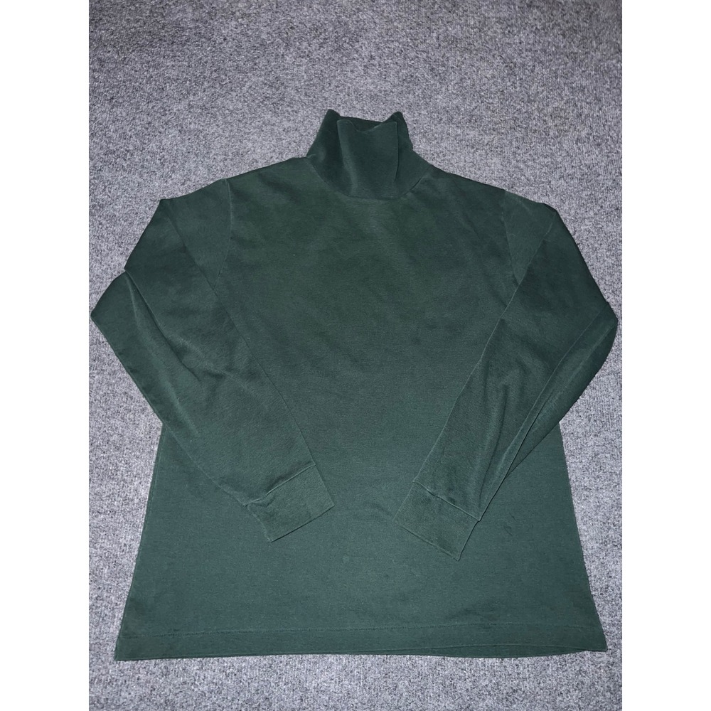 Vintage LL Bean Turtleneck Shirt Forest Green Cotton Mens Large Made in USA